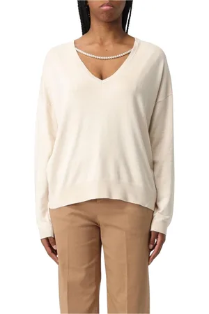 Liu Jo Femme, Pulls, , Taille: 38 FR Pull en tricot col en V avec détail de perles bleu
