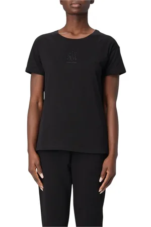 Armani Exchange Femme, Tops, Noir, Taille: 42 FR Tee-shirt Logo Cristal Blanc Élégant