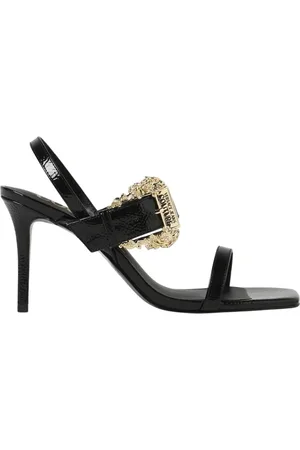 VERSACE Femme, Chaussures, Noir, Taille: 38 EU Sandales noires à talon avec boucle