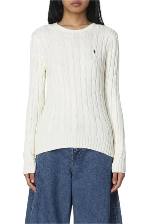 Ralph Lauren Femme, Pulls, , Taille: 44 FR Pull Blanc en Coton à Torsades