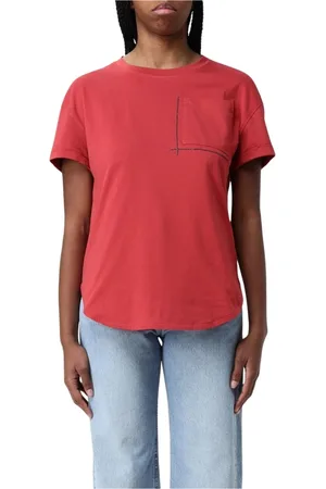Brunello Cucinelli Femme, Tops, Rouge, Taille: 42 FR T-shirt Blanc avec Poche Style Casual Chic