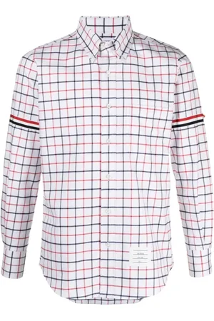 Thom Browne Homme, Chemises, Multicolore, Taille: M Chemise à Carreaux Tattersall Blanc Rouge Rayure