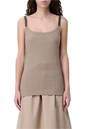 Brunello Cucinelli Femme, Tops, , Taille: 44 FR Haut sans Manches Côtelé