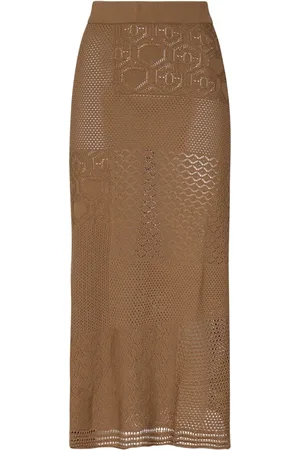 AKEP Femme, Jupes, Brun, Taille: 42 FR Jupe Géométrique Florale avec Fente Latérale