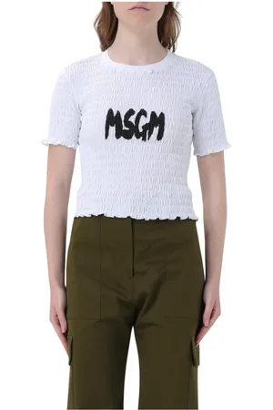 Msgm Femme, Tops, Blanc, Taille: 40 FR T-shirt Blanc à Manches Courtes Smockées