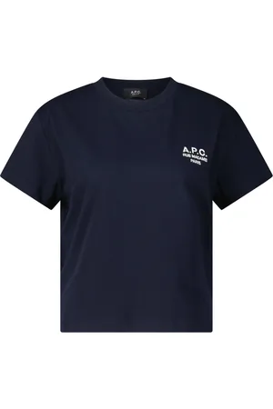A.P.C. Femme, Tops, Bleu, Taille: 38 FR T-Shirt en Coton avec Logo Brodé