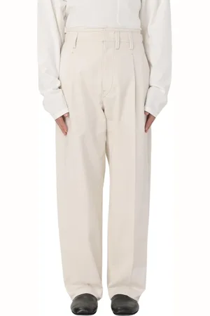 LEMAIRE Homme, Pantalons, Blanc, Taille: XS Pantalon Blanc Plissé pour Homme