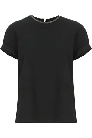 Brunello Cucinelli Femme, Tops, Noir, Taille: 40 FR T-shirt gris col rond Style Élégant