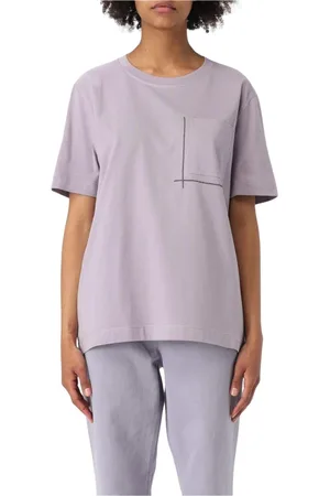 Brunello Cucinelli Femme, Tops, Violet, Taille: 38 FR T-shirt Blanc Graphique Style Minimaliste