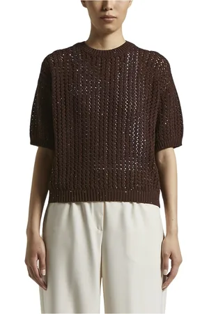 PESERICO SIGN Femme, Pulls, Brun, Taille: 44 FR Pull en cordonnet de coton avec paillettes