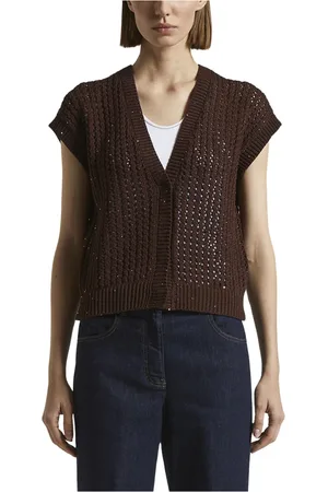 PESERICO SIGN Femme, Pulls, Brun, Taille: 32 FR Gilet en coton pur avec paillettes