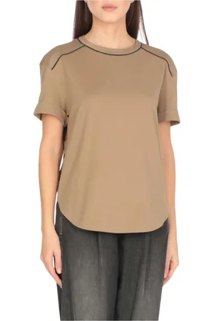 Brunello Cucinelli Femme, Tops, , Taille: 36 FR T-shirt blanc en coton coupe décontractée
