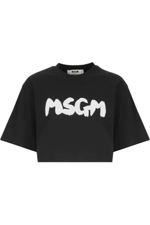Msgm Femme, Tops, Noir, Taille: 38 FR T-shirt Noir avec Logo Imprimé
