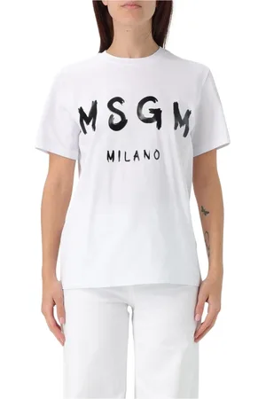 Msgm Femme, Tops, Blanc, Taille: 38 FR Tee Rose Milano Logo pour Femmes