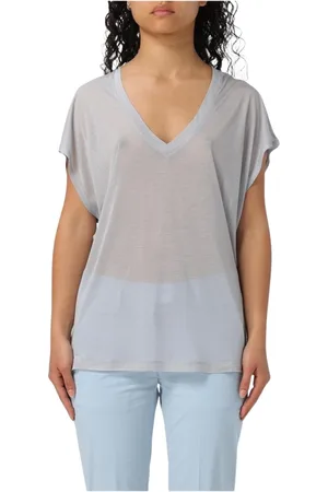 Dondup Femme, Tops, Gris, Taille: 36 FR Haut Blanc Col en V Semi-Transparent