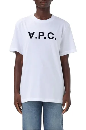 A.P.C. Femme, Tops, Blanc, Taille: 46 FR T-shirt en coton LogoPrint bleu marine