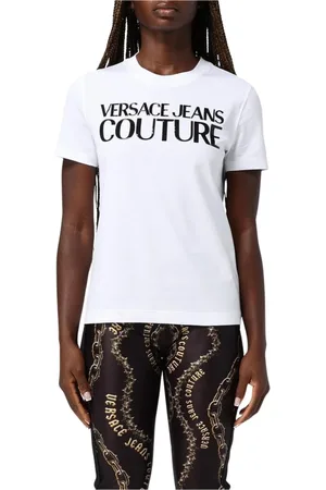 VERSACE Femme, Tops, Blanc, Taille: 36 FR Tee-shirt Élégant avec Logo pour Femmes