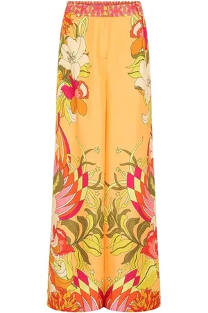 Camilla Femme, Pantalons, Multicolore, Taille: 36 FR Pantalon Large en Soie Orange Floral