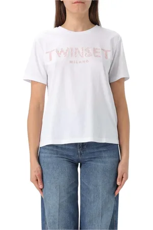 Twin-Set Femme, Tops, Blanc, Taille: 36 FR T-shirt Blanc à Logo Floral