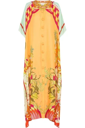 Camilla Femme, Maillots de bain, Multicolore, Taille: ONE Size Kimono Maxi en Soie Orange Maillots de bain
