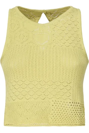 AKEP Femme, Tops, Jaune, Taille: 40 FR Pull en Tricot Jaune avec Fermeture à Bouton