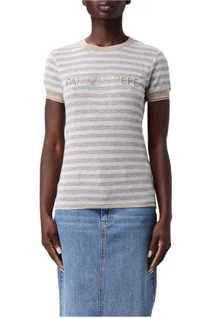Patrizia Pepe Femme, Tops, Jaune, Taille: 38 FR T-shirt à rayures orné