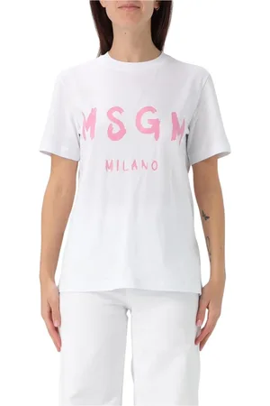 Msgm Femme, Tops, Blanc, Taille: 40 FR Milano Logo Tee pour femmes