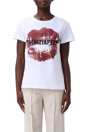 Patrizia Pepe Femme, Tops, Blanc, Taille: 40 FR T-shirt noire avec impression de lèvres