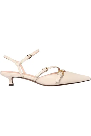 Coccinelle Femme, Chaussures, Blanc, Taille: 38 EU Chaussures Blanches à Talon Chaton en Cuir avec Boucle