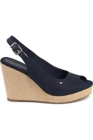 Tommy Hilfiger Femme, Chaussures, Bleu, Taille: 36 EU Sandales Compensées en Coton et Cuir Bleu