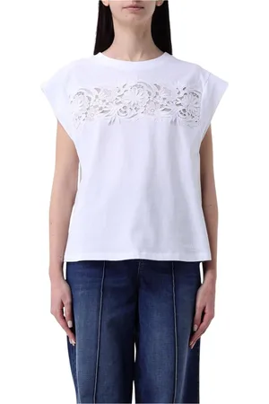Twin-Set Femme, Tops, Blanc, Taille: 36 FR T-shirt Noir avec Détails en Dentelle