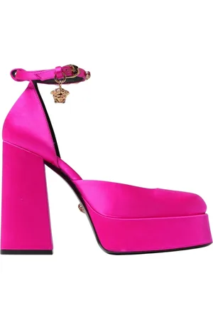 VERSACE Femme, Chaussures, Rose, Taille: 36 EU Fuchsia Satin Platform High Heels