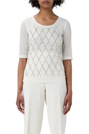 Twin-Set Femme, Tops, Blanc, Taille: 38 FR Haut Tricoté à Motif Géométrique