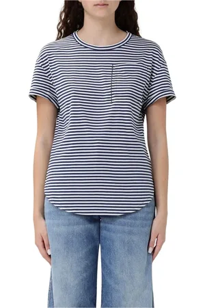 Brunello Cucinelli Femme, Tops, Bleu, Taille: 46 FR T-shirt à Rayures Multicolores avec Poche