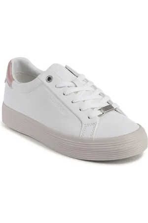 Calvin Klein Femme, Chaussures, Blanc, Taille: 41 EU Baskets en Cuir Blanc