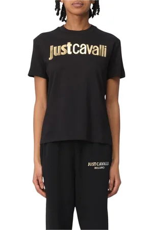Roberto Cavalli Femme, Tops, Noir, Taille: 42 FR T-shirt avec logo pour femmes