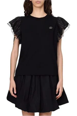 Twin-Set Femme, Robes, Noir, Taille: 34 FR Haut Noir à Volants Manches Courtes