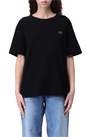 Twin-Set Femme, Tops, Noir, Taille: 38 FR Tee-shirt blanc à manches courtes