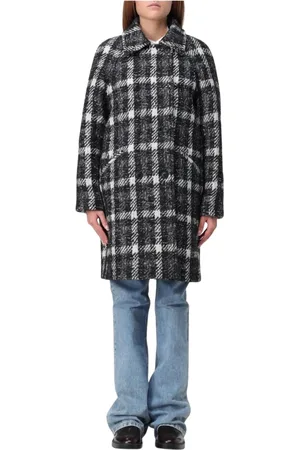 FAY Femme, Manteaux, Noir, Taille: 38 FR À Carreaux Manteau en Laine Double Boutonnage