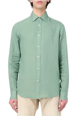 Paul & Shark Homme, Chemises, Vert, Taille: M Chemise Vert Teinte en Pièce en Lin