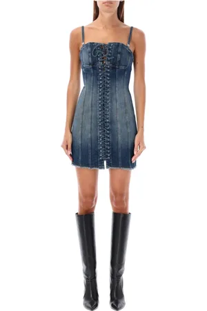 MISBHV Femme, Robes, Bleu, Taille: 40 FR Robe Mini en Denim Bleu Dentelle