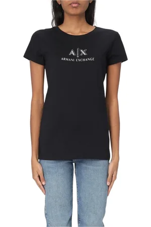 Armani Exchange Femme, Tops, Noir, Taille: 36 FR T-shirt noir avec logo, Élégant et polyvalent