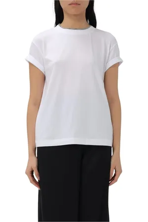 Brunello Cucinelli Femme, Tops, Blanc, Taille: 42 FR T-shirt gris en coton coupe décontractée