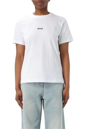 Msgm Femme, Tops, Blanc, Taille: 40 FR Tee-shirt Rose avec Logo