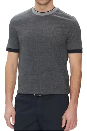 HUGO BOSS Homme, Tops, Bleu, Taille: XL T-shirt Slim Fit Bleu avec Col Contrasté