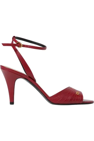 VALENTINO GARAVANI Femme, Chaussures, Rouge, Taille: 37 1/2 EU Sandales Rouges en Cuir à Talon Moyen
