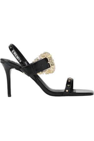 VERSACE Femme, Chaussures, Noir, Taille: 37 EU Sandales à Talons Hauts en Cuir Noir