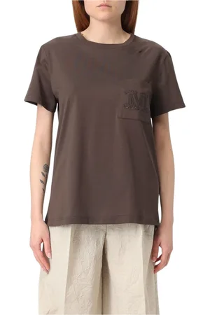 Max Mara Femme, Tops, Brun, Taille: 42 FR T-shirt Blanc avec Logo Brodé