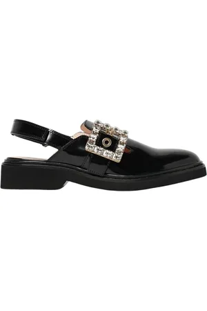 Roger Vivier Femme, Chaussures, Noir, Taille: 38 1/2 EU Boucle en Cristal Chaussures Slingback Noires