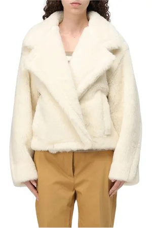 Max Mara Femme, Vestes, Blanc, Taille: 32 FR Manteau Shearling Court Coupe Décontractée